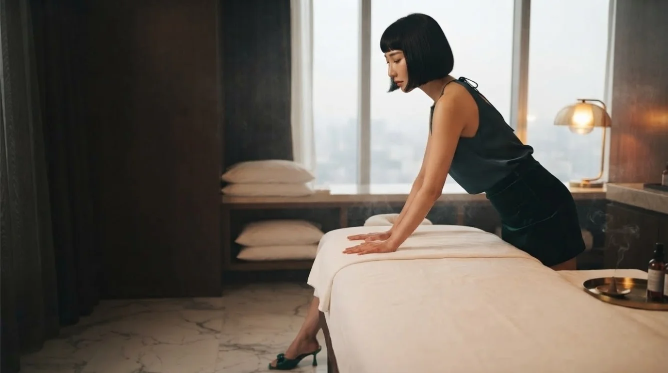 Illustrative hands-on massage in a softly lit private room