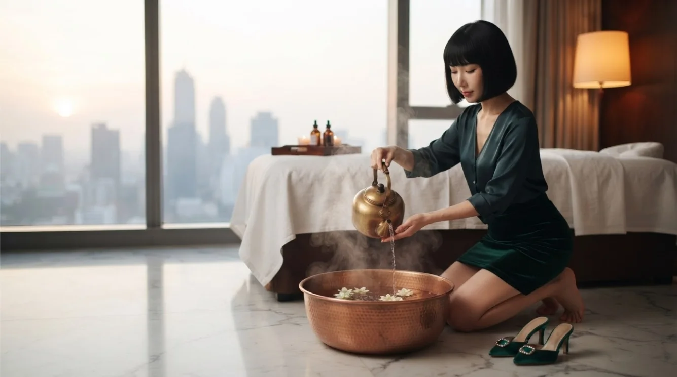 Illustrative hands-on massage in a softly lit private room