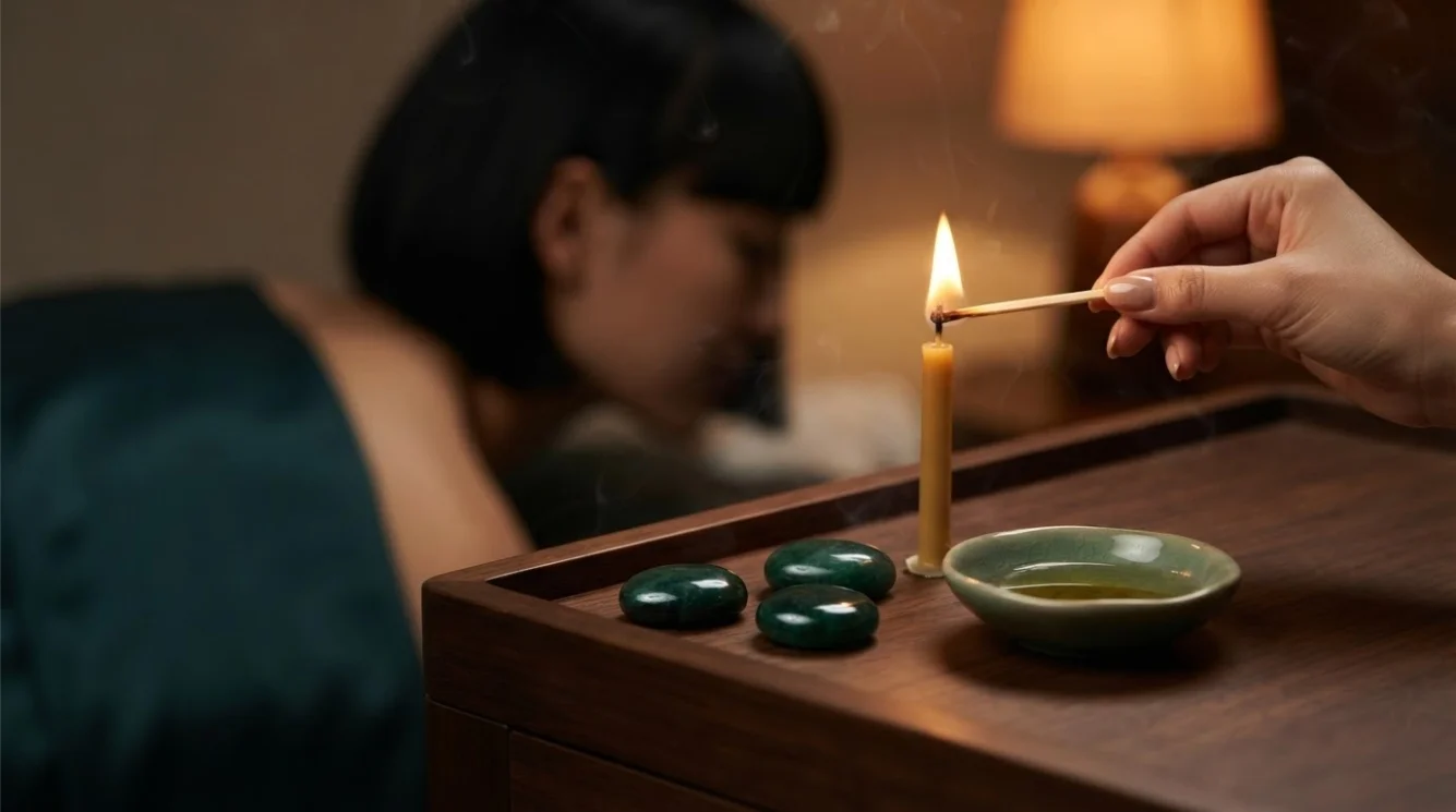 Illustrative hands-on massage in a softly lit private room