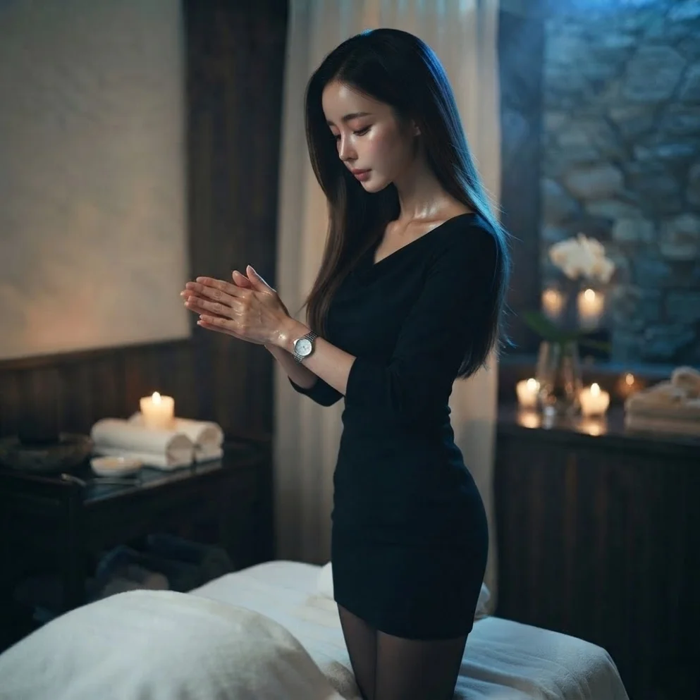 Illustrative massage preparation with oils, towels or room supplies