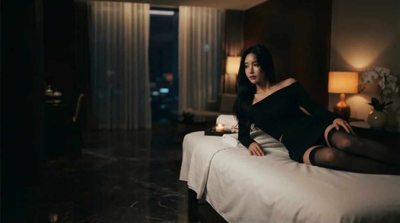Illustrative hands-on massage in a softly lit private room