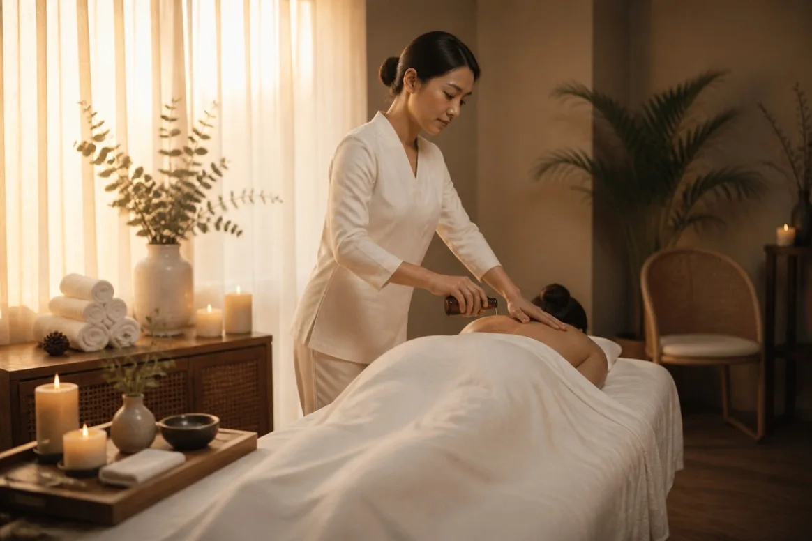 Illustrative hotel massage scene