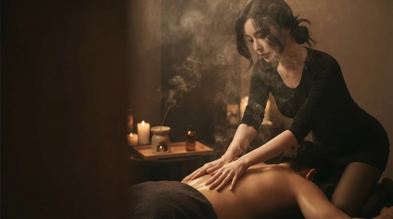 Illustrative hotel massage scene