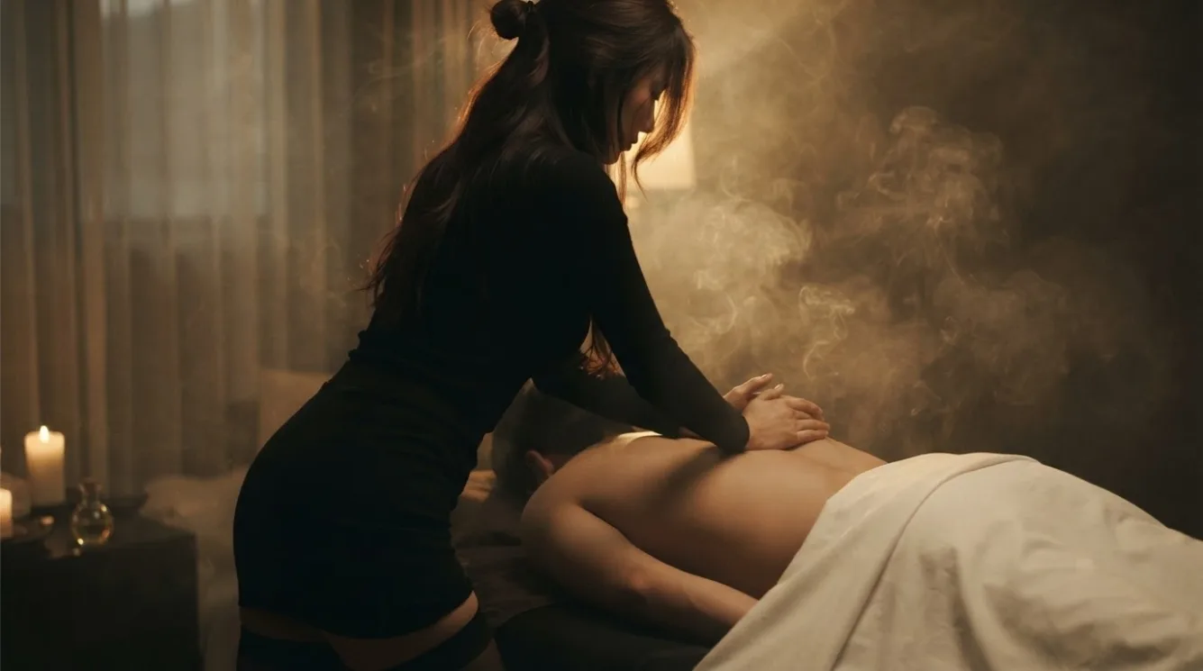 Illustrative hotel massage scene