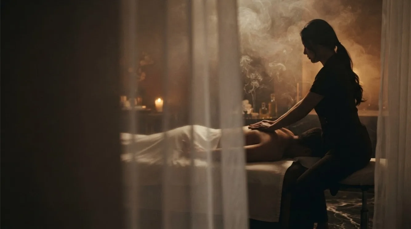 Illustrative hotel massage scene