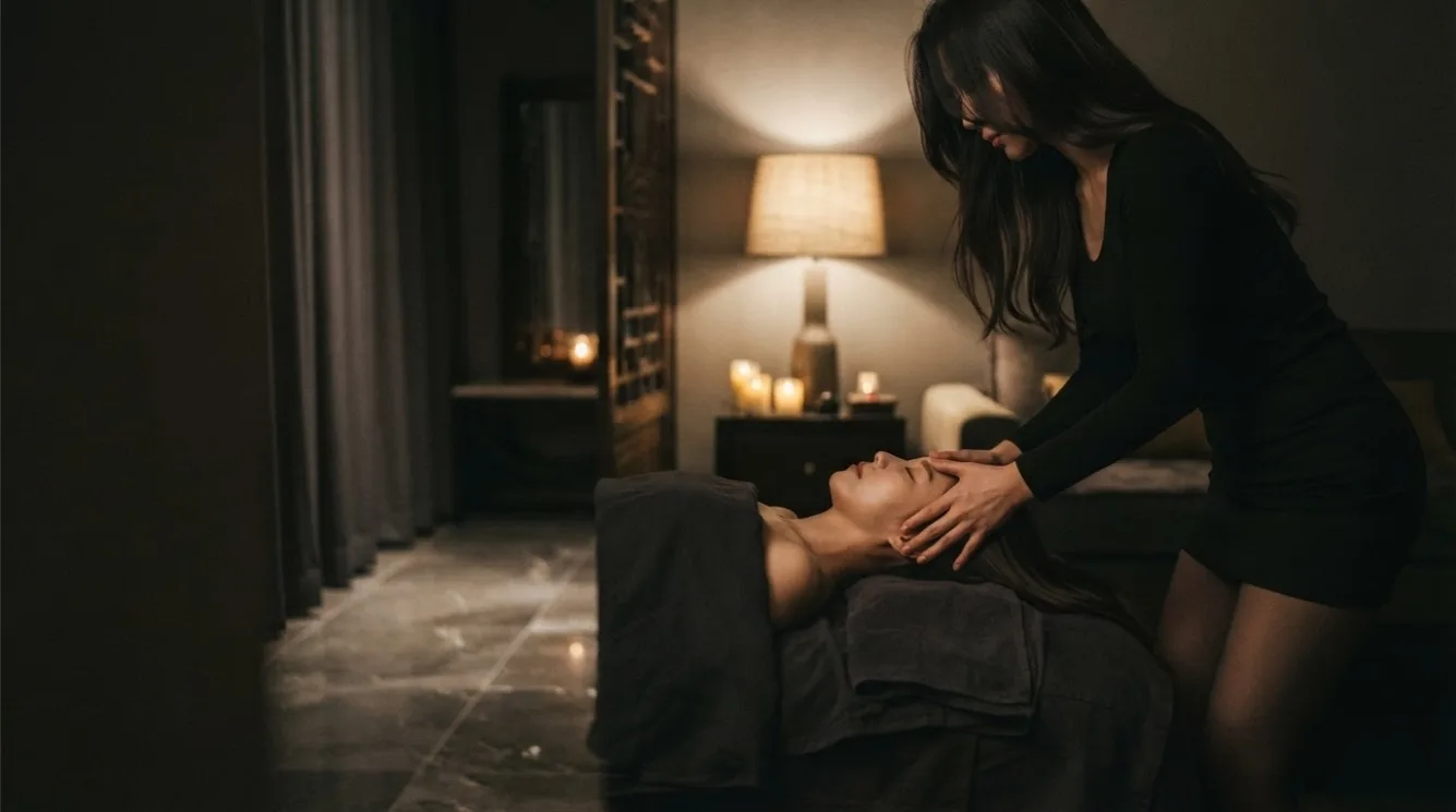 Illustrative hotel massage scene