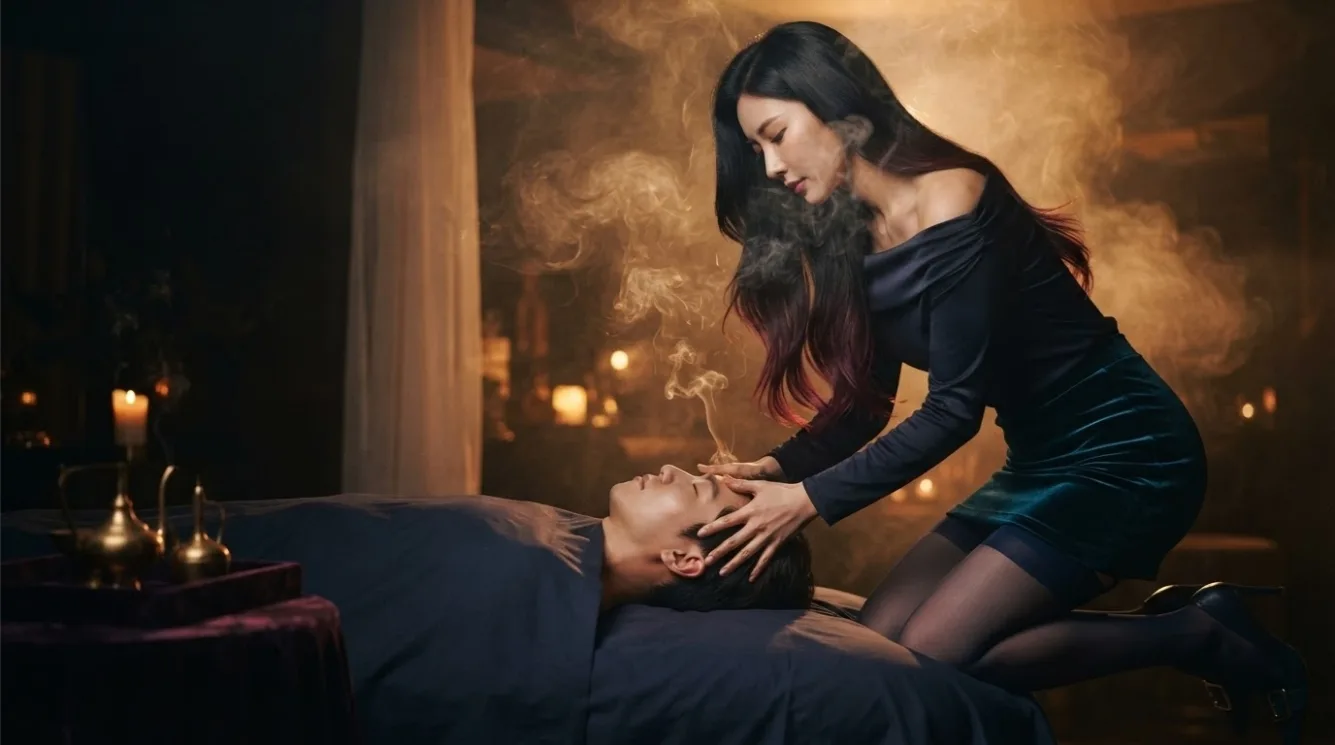 Illustrative hotel massage scene